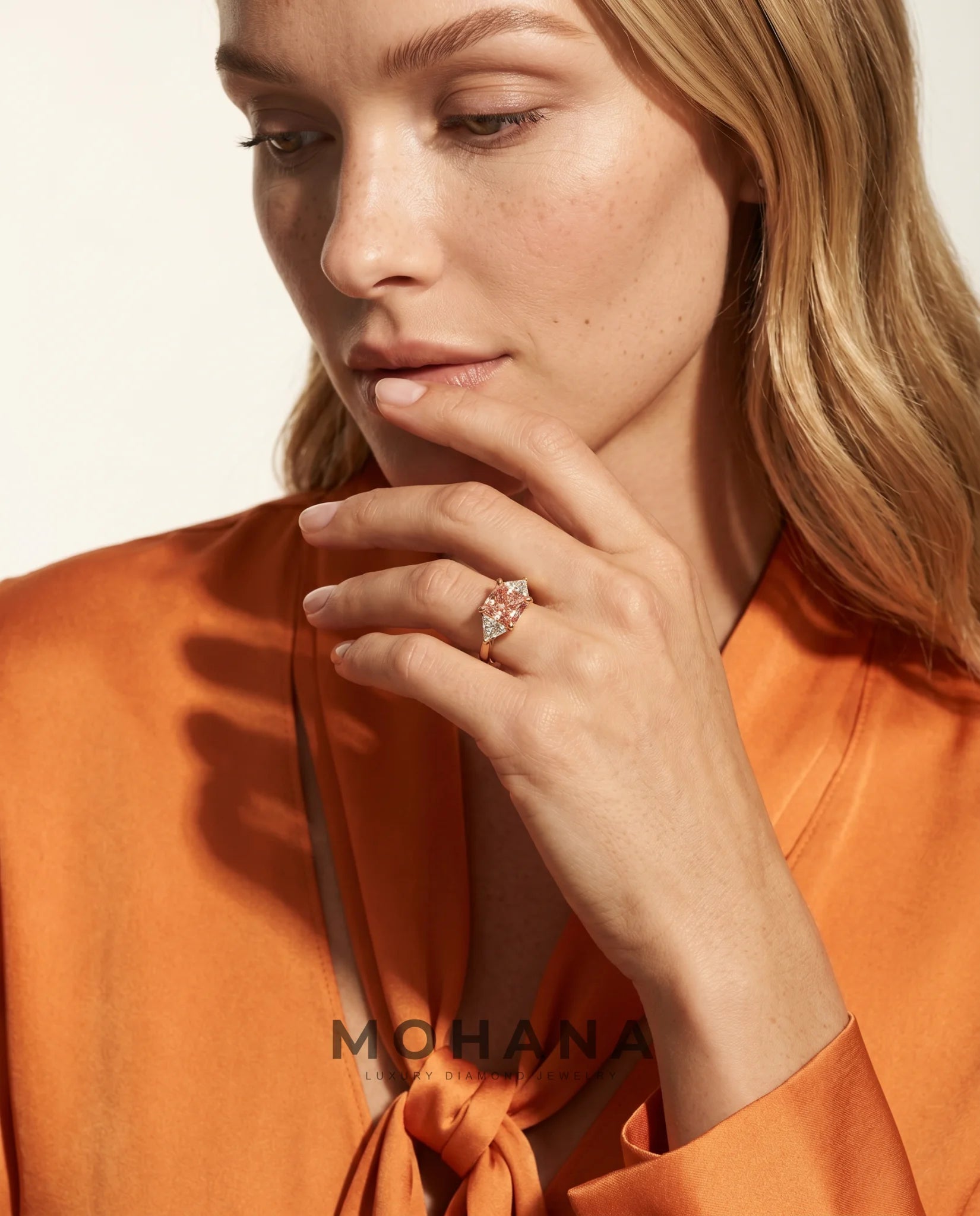Ready to Ship 2.5 Carat Fancy Vivid Pink Princess Cut Three-Stone Rose Gold Diamond Ring — view 9