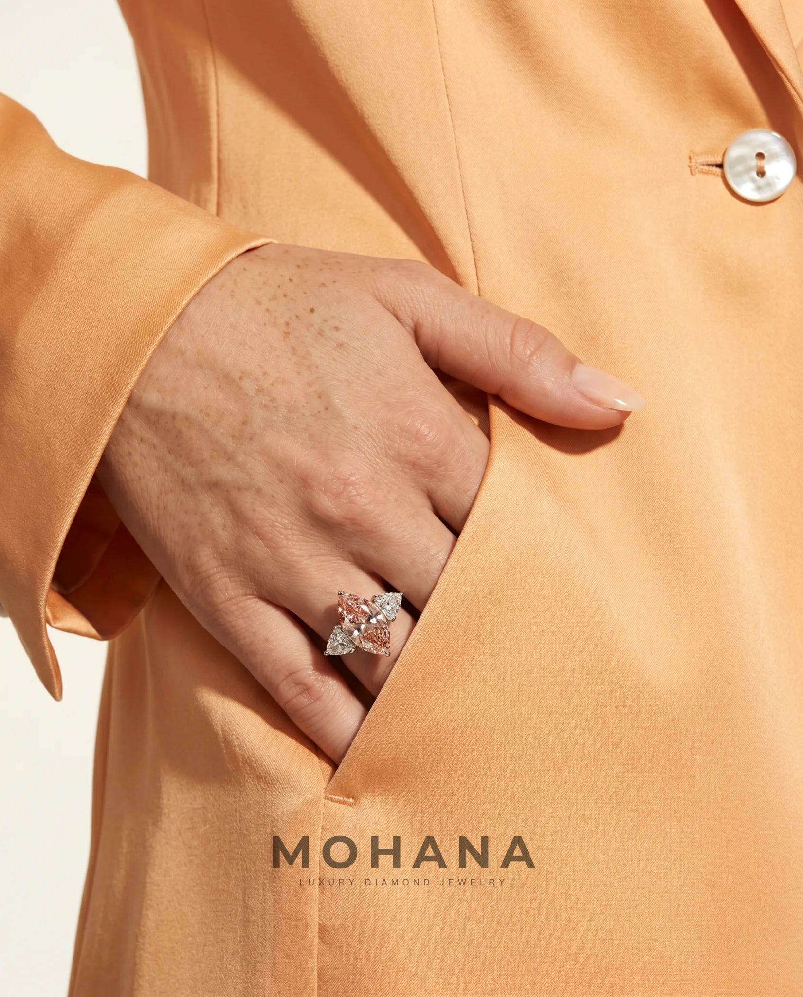 Ready to Ship 2.5 Carat Fancy Vivid Pink Marquise Three-Stone Diamond Ring — view 12