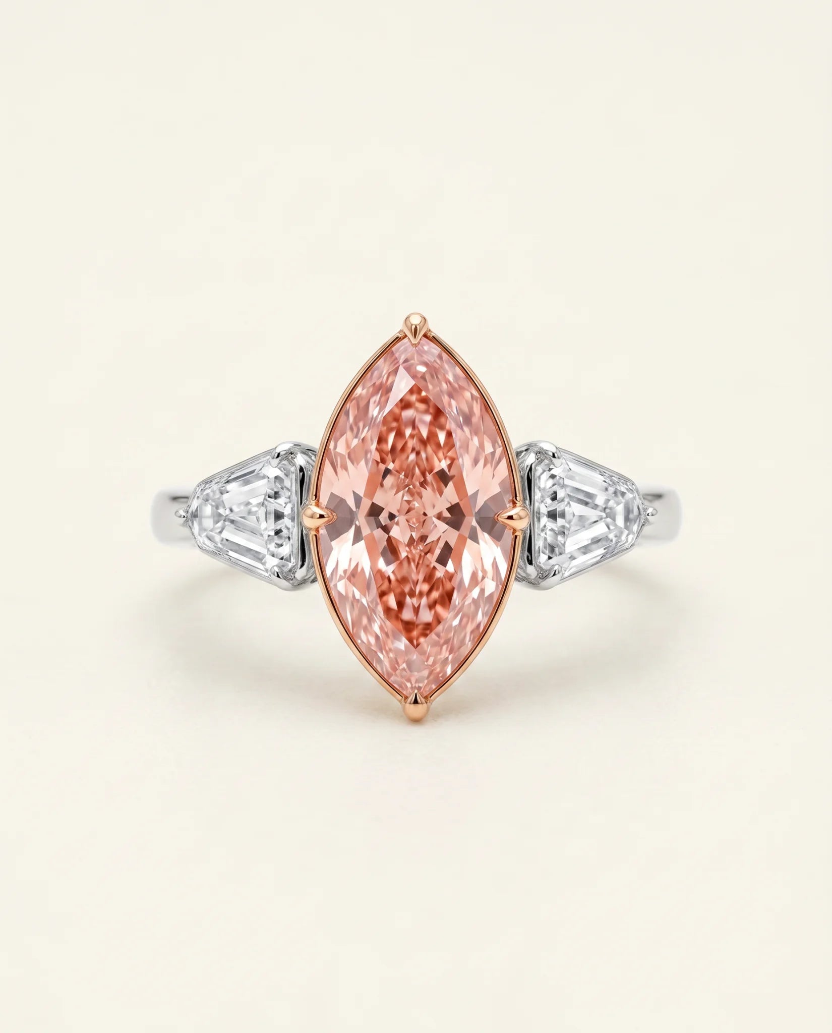 Ready to Ship 2.5 Carat Fancy Vivid Pink Marquise Three-Stone Diamond Ring — view 1