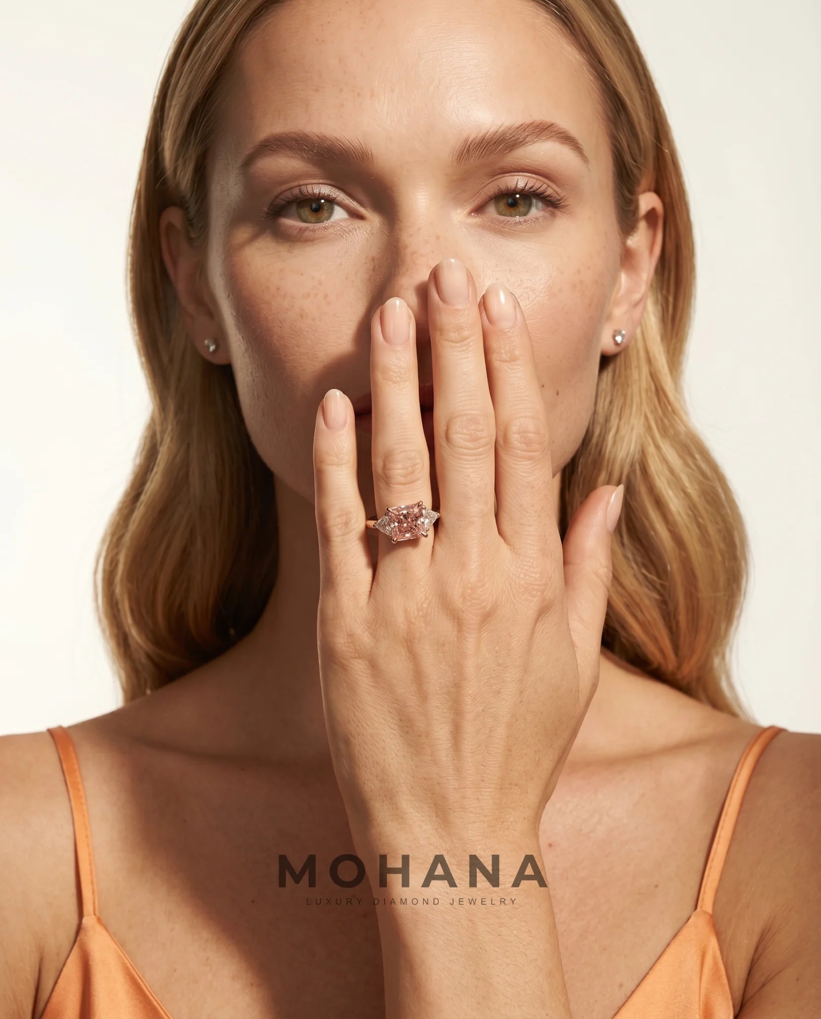 Ready to Ship 2.5 Carat Fancy Vivid Pink Princess Cut Three-Stone Rose Gold Diamond Ring — view 8