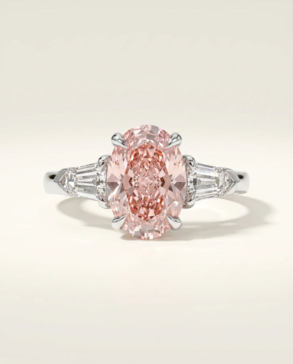 2.5 Carat Fancy Vivid Pink Lab Grown Diamond Engagement Ring · Oval Cut Three-Stone