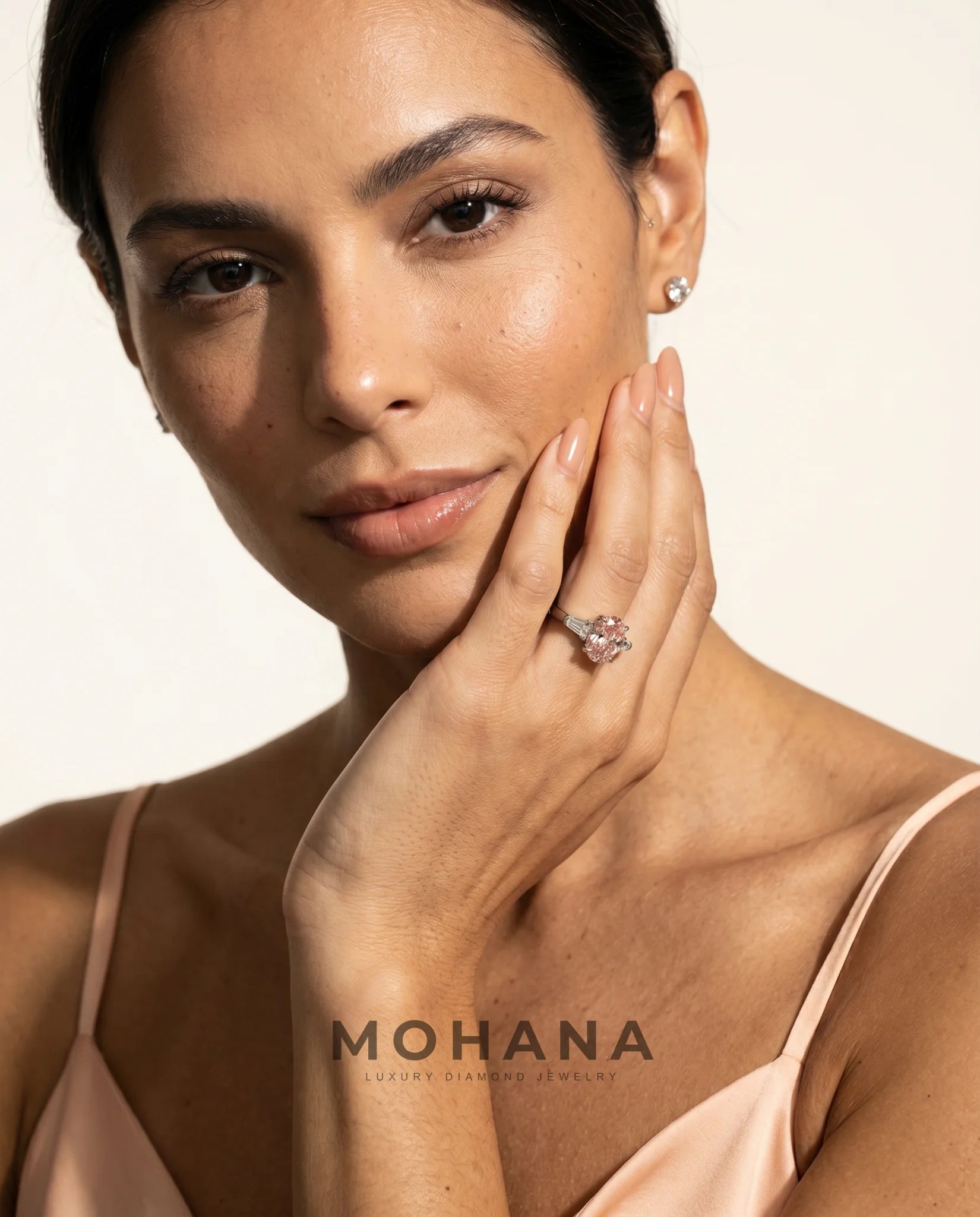 Ready to Ship 2.5 Carat Fancy Vivid Pink Oval Three-Stone Diamond Ring — view 6