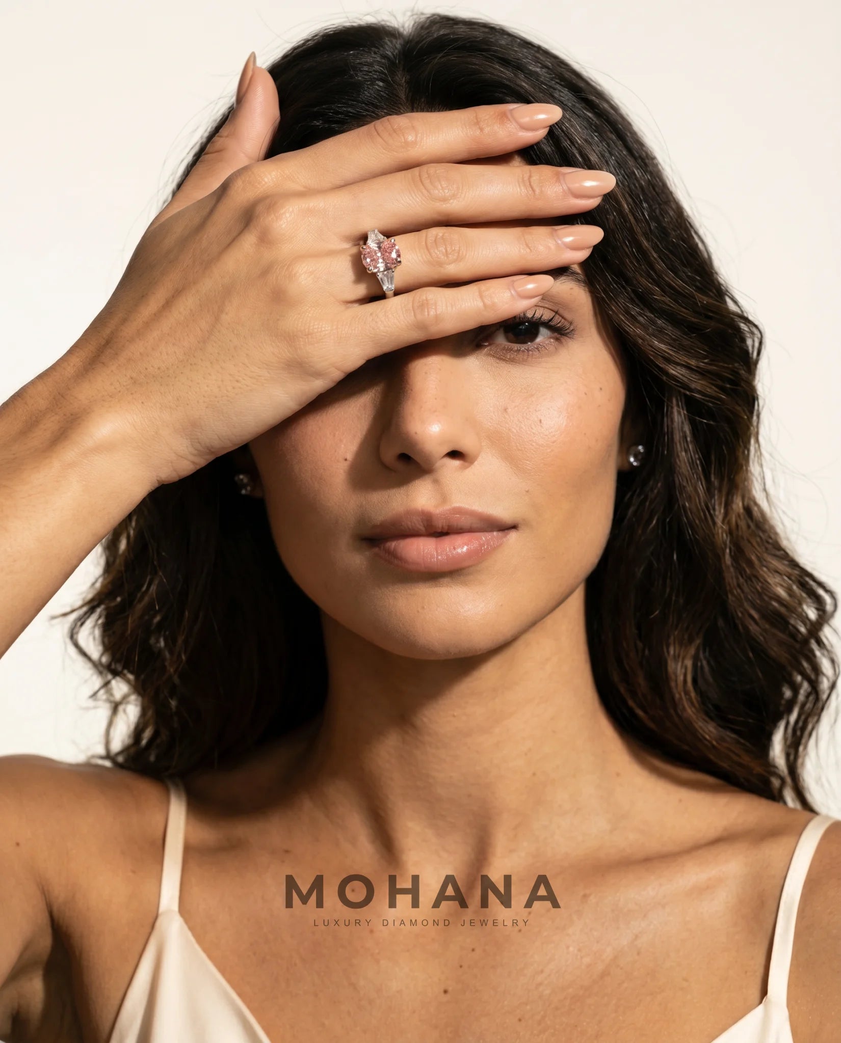 Ready to Ship 2.5 Carat Fancy Vivid Pink Oval Three-Stone Diamond Ring — view 5