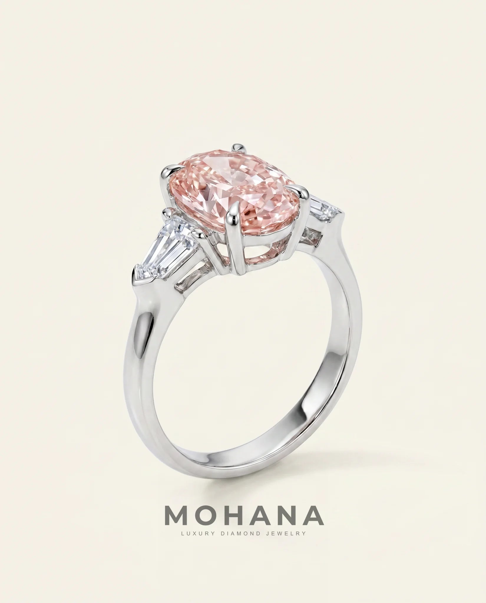 Ready to Ship 2.5 Carat Fancy Vivid Pink Oval Three-Stone Diamond Ring — view 1