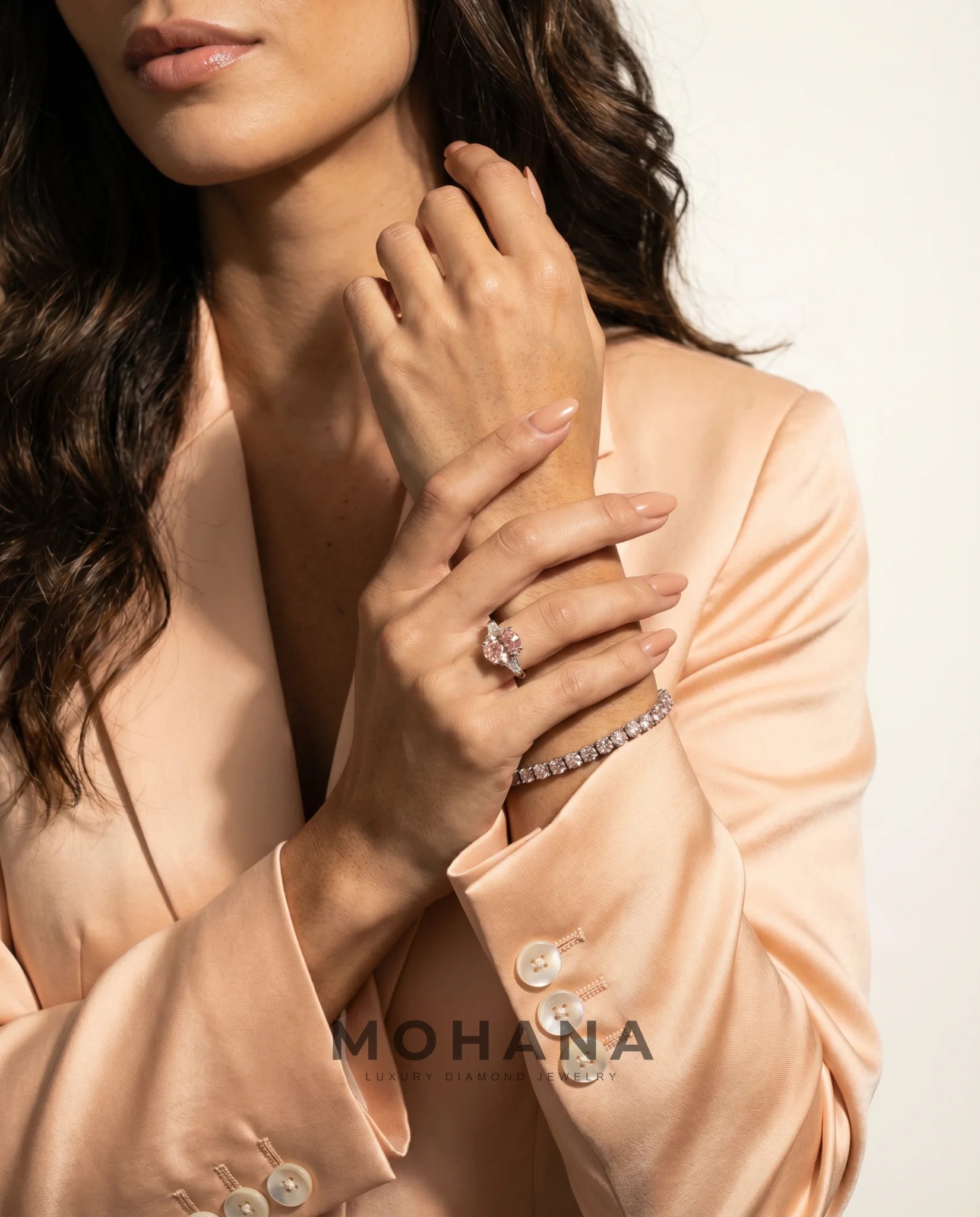 Ready to Ship 2.5 Carat Fancy Vivid Pink Oval Three-Stone Diamond Ring — view 9