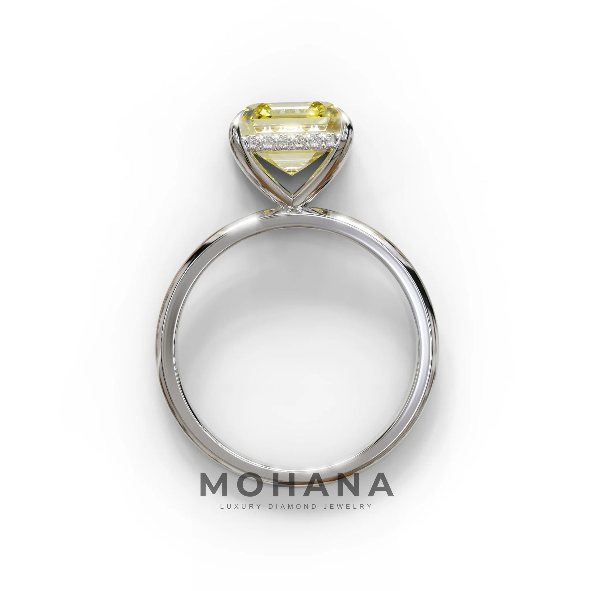 2.5 Carat Yellow Asscher Cut Hidden Halo Setting Lab Grown Diamond Ring