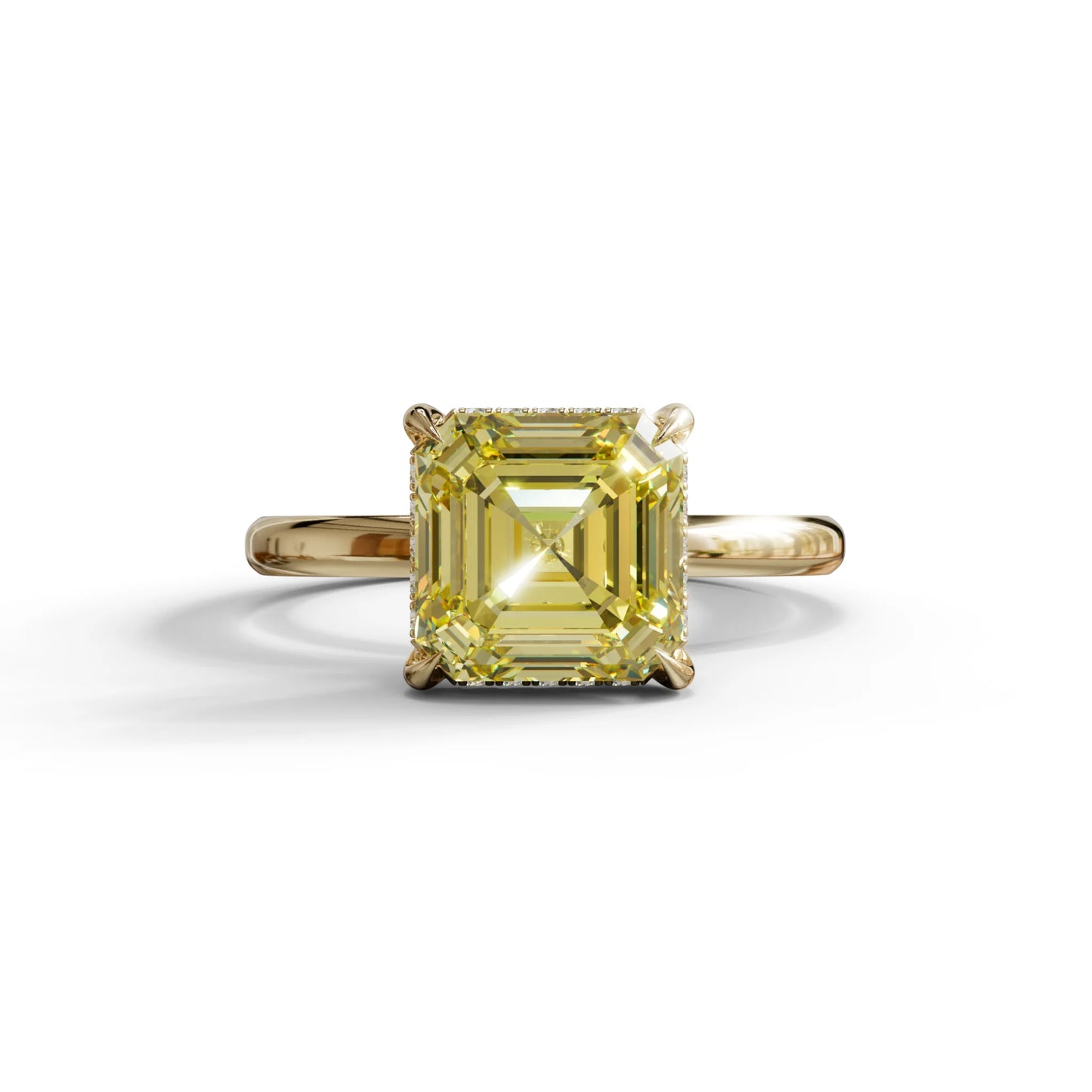 2.5 Carat Yellow Asscher Cut Hidden Halo Setting Lab Grown Diamond Ring - 10K Solid Gold / Yellow Gold