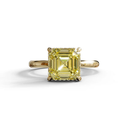 2.5 Carat Yellow Asscher Cut Hidden Halo Setting Lab Grown Diamond Ring - 10K Solid Gold / Yellow Gold