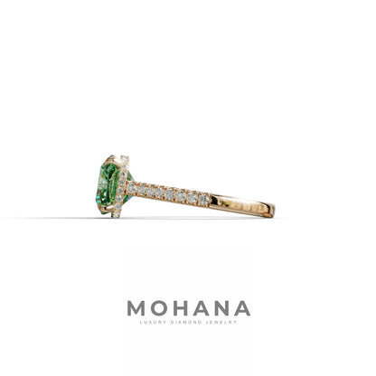 2.5 Carat Green Cushion Cut Hidden Halo & Pave Lab Diamond Ring - Éblouissant