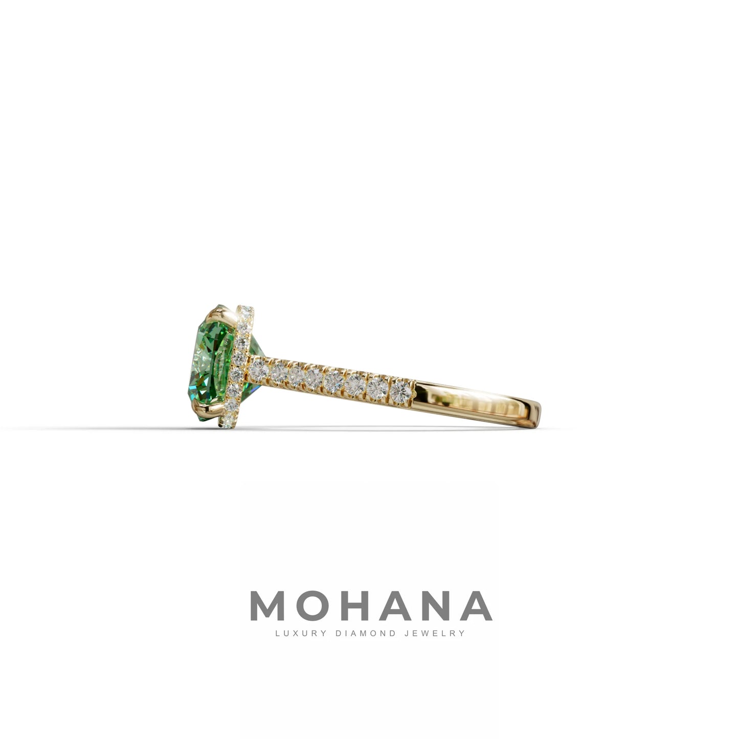 2.5 Carat Green Cushion Cut Hidden Halo & Pave Lab Diamond Ring - Éblouissant