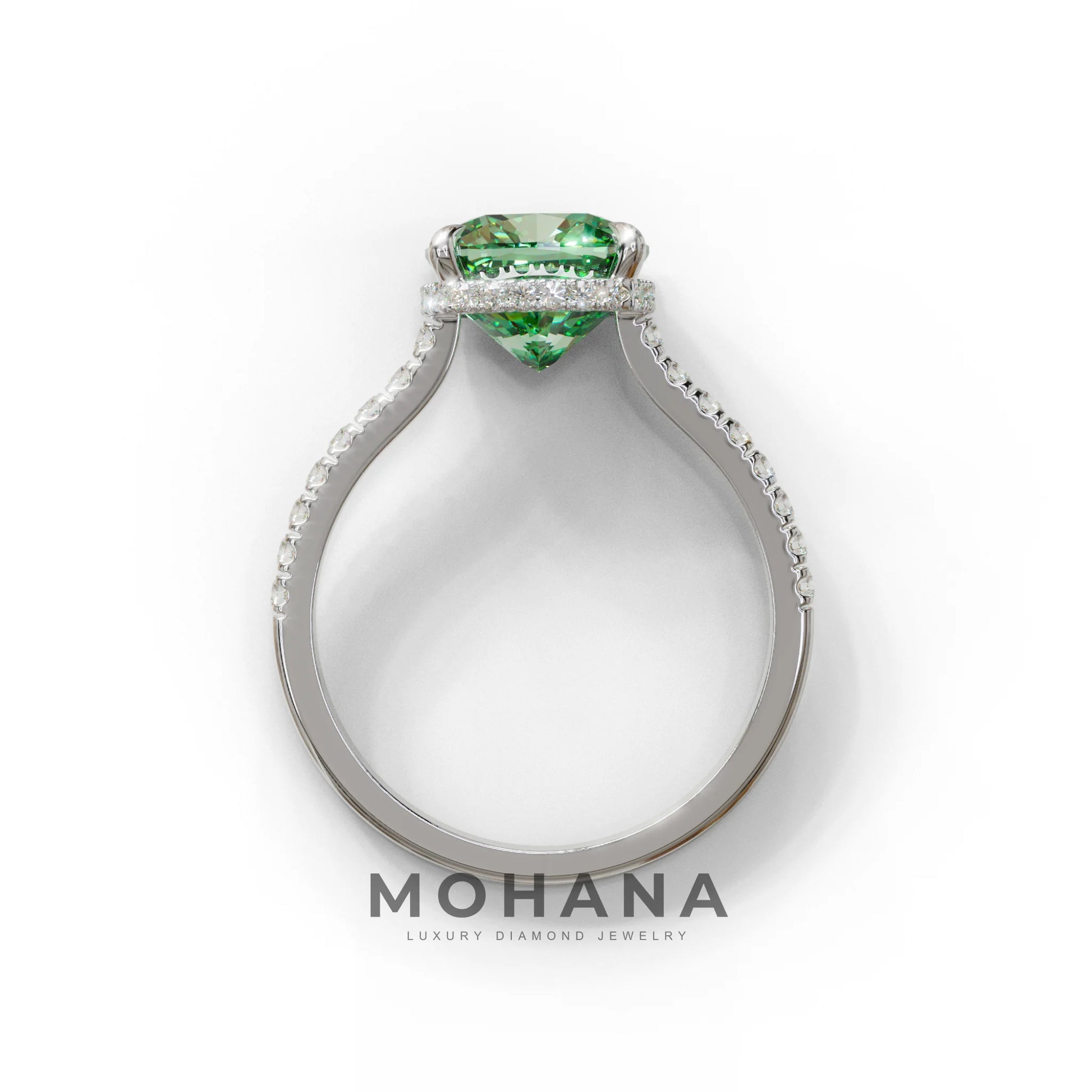 2.5 Carat Green Cushion Cut Hidden Halo & Pave Lab Diamond Ring - Éblouissant
