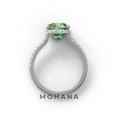 2.5 Carat Green Cushion Cut Hidden Halo & Pave Lab Diamond Ring - Éblouissant