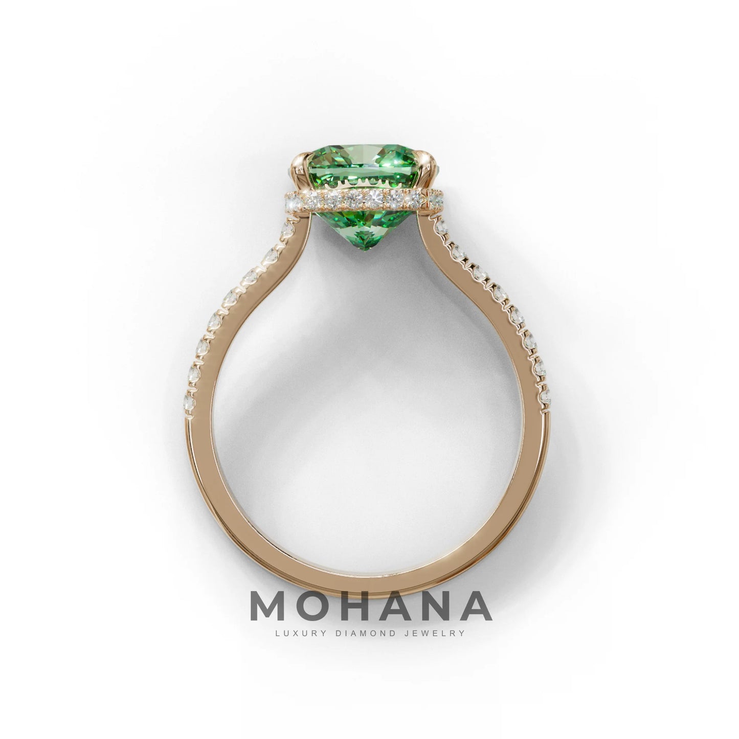 2.5 Carat Green Cushion Cut Hidden Halo & Pave Lab Diamond Ring - Éblouissant