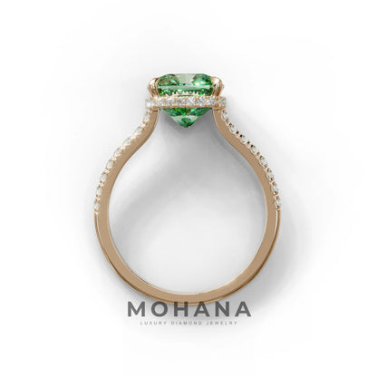 2.5 Carat Green Cushion Cut Hidden Halo & Pave Lab Diamond Ring - Éblouissant