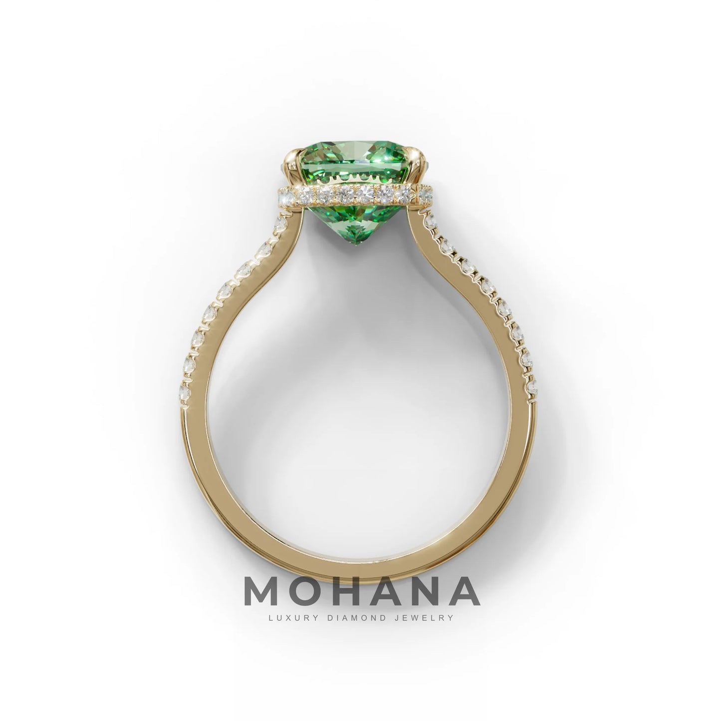 2.5 Carat Green Cushion Cut Hidden Halo & Pave Lab Diamond Ring - Éblouissant