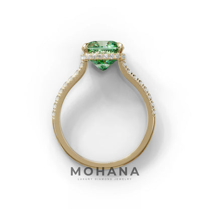 2.5 Carat Green Cushion Cut Hidden Halo & Pave Lab Diamond Ring - Éblouissant