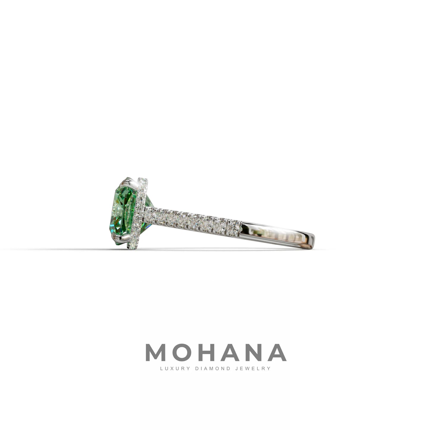 2.5 Carat Green Cushion Cut Hidden Halo & Pave Lab Diamond Ring - Éblouissant