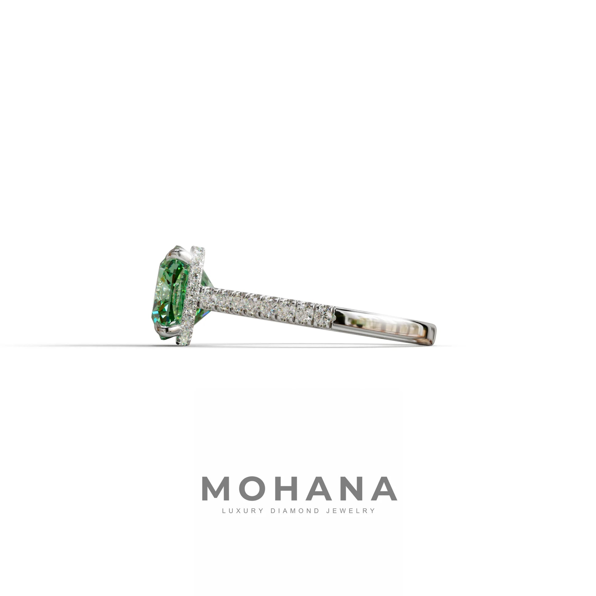 2.5 Carat Green Cushion Cut Hidden Halo & Pave Lab Diamond Ring - Éblouissant