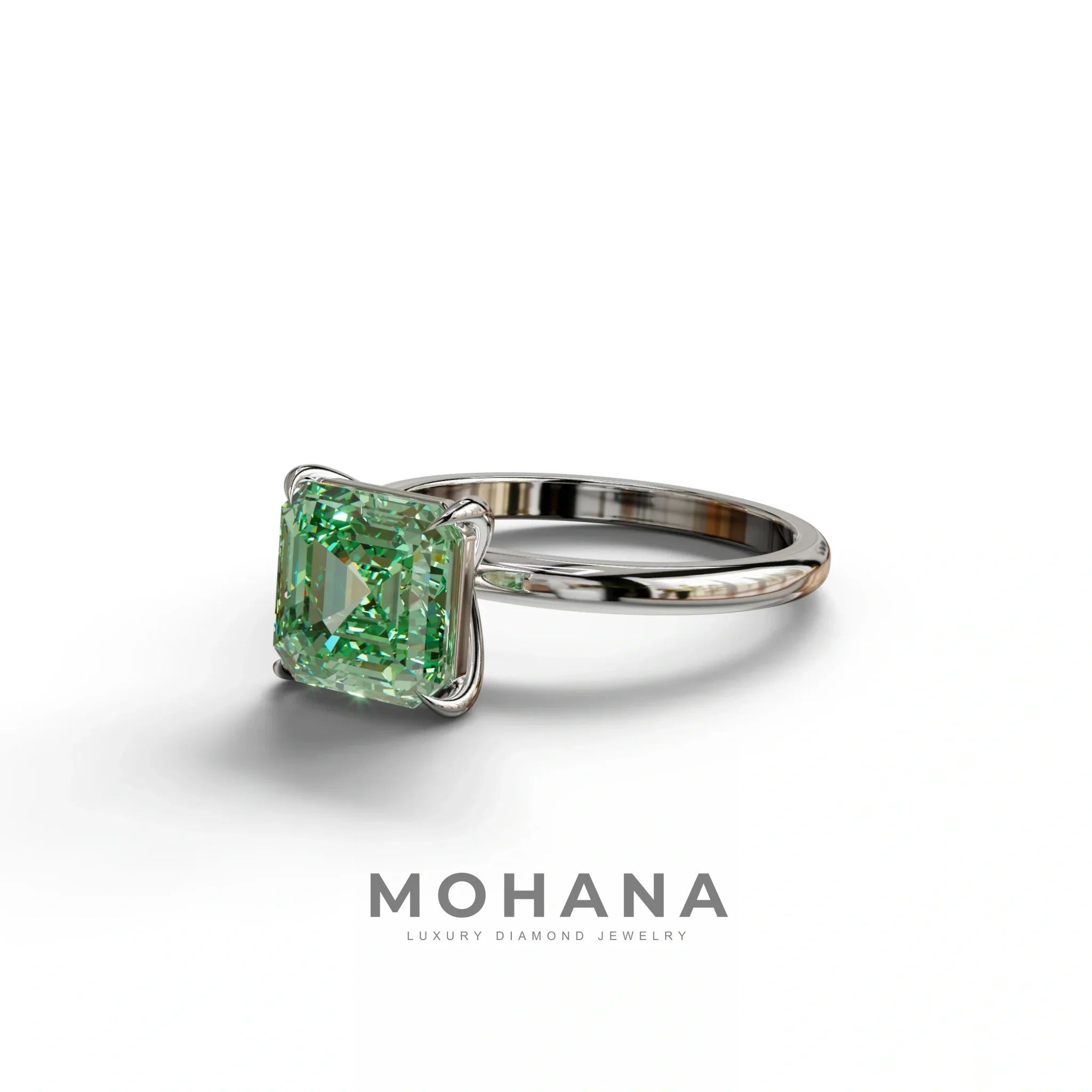 Green Asscher Cut Solitaire Lab Grown Diamond Engagement Ring - Fabriciana