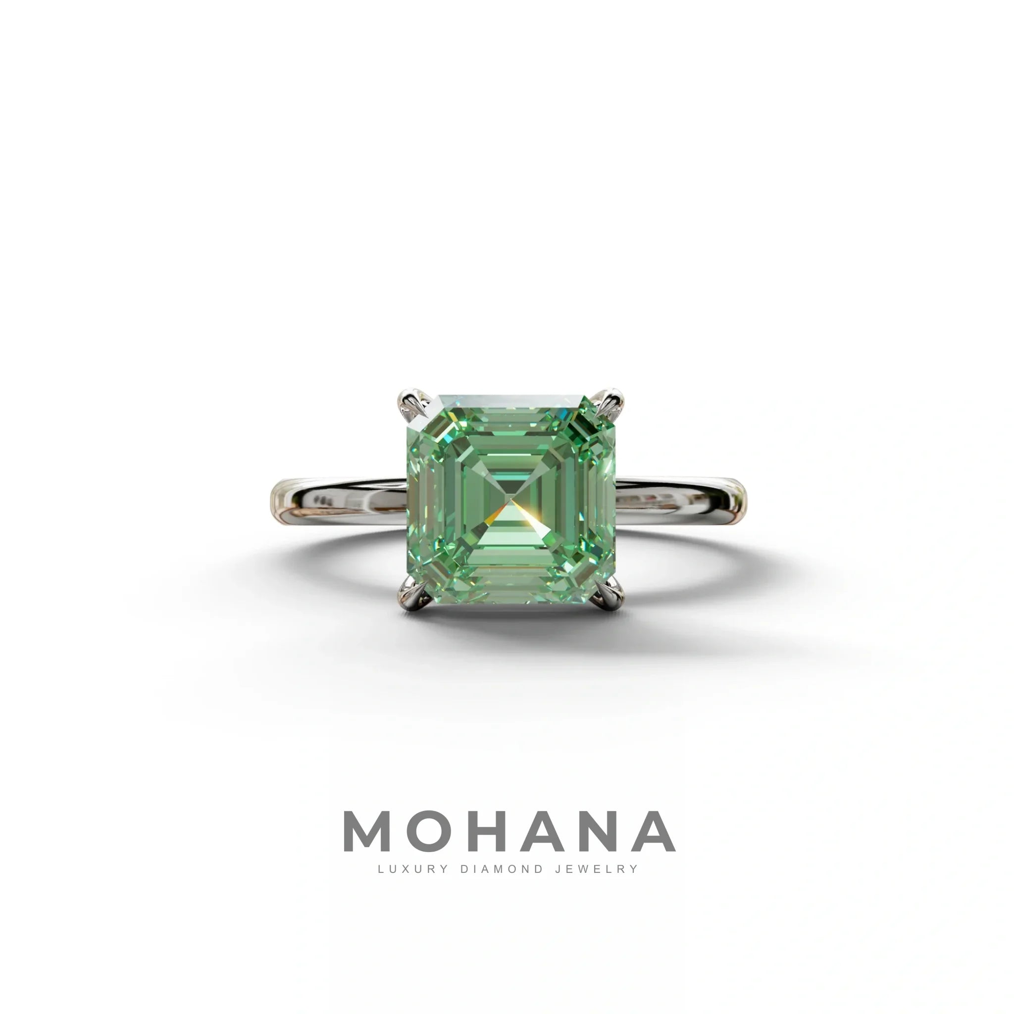 Green Asscher Cut Solitaire Lab Grown Diamond Engagement Ring - Fabriciana - 2 Carat / 10K Solid Gold / White Gold