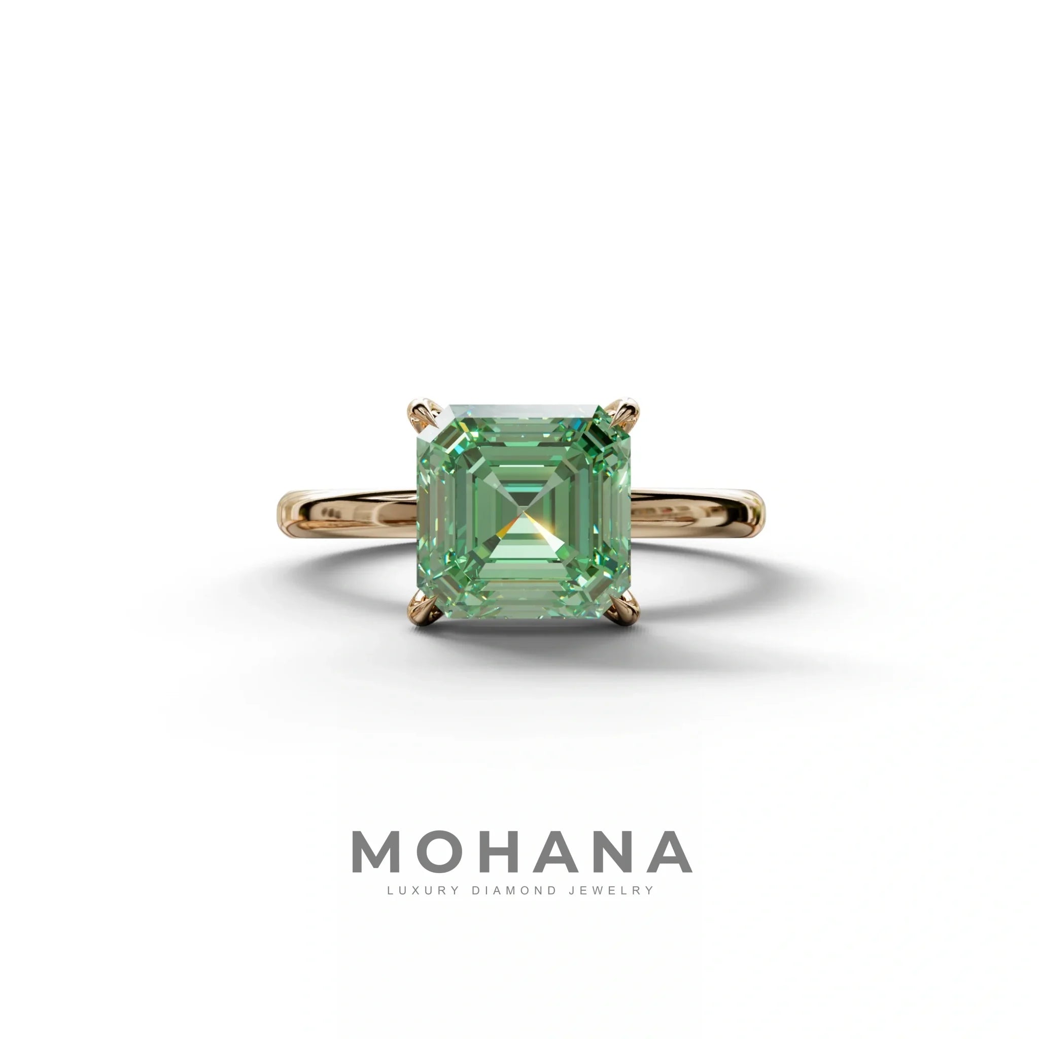 Green Asscher Cut Solitaire Lab Grown Diamond Engagement Ring - Fabriciana - 2 Carat / 10K Solid Gold / Rose Gold