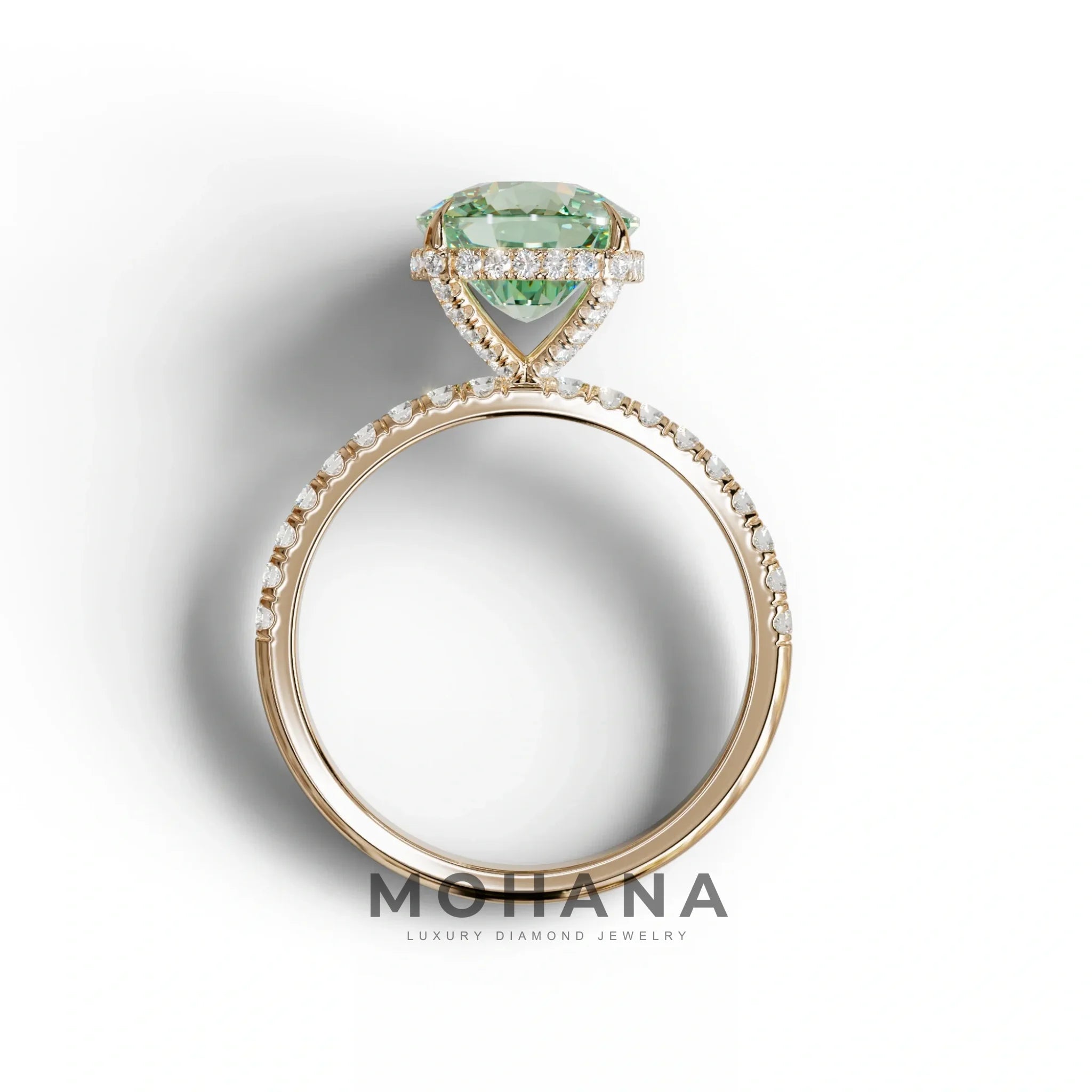 2.5 Carat Green Cushion Cut Hidden Halo & Pave Lab Grown Diamond Ring