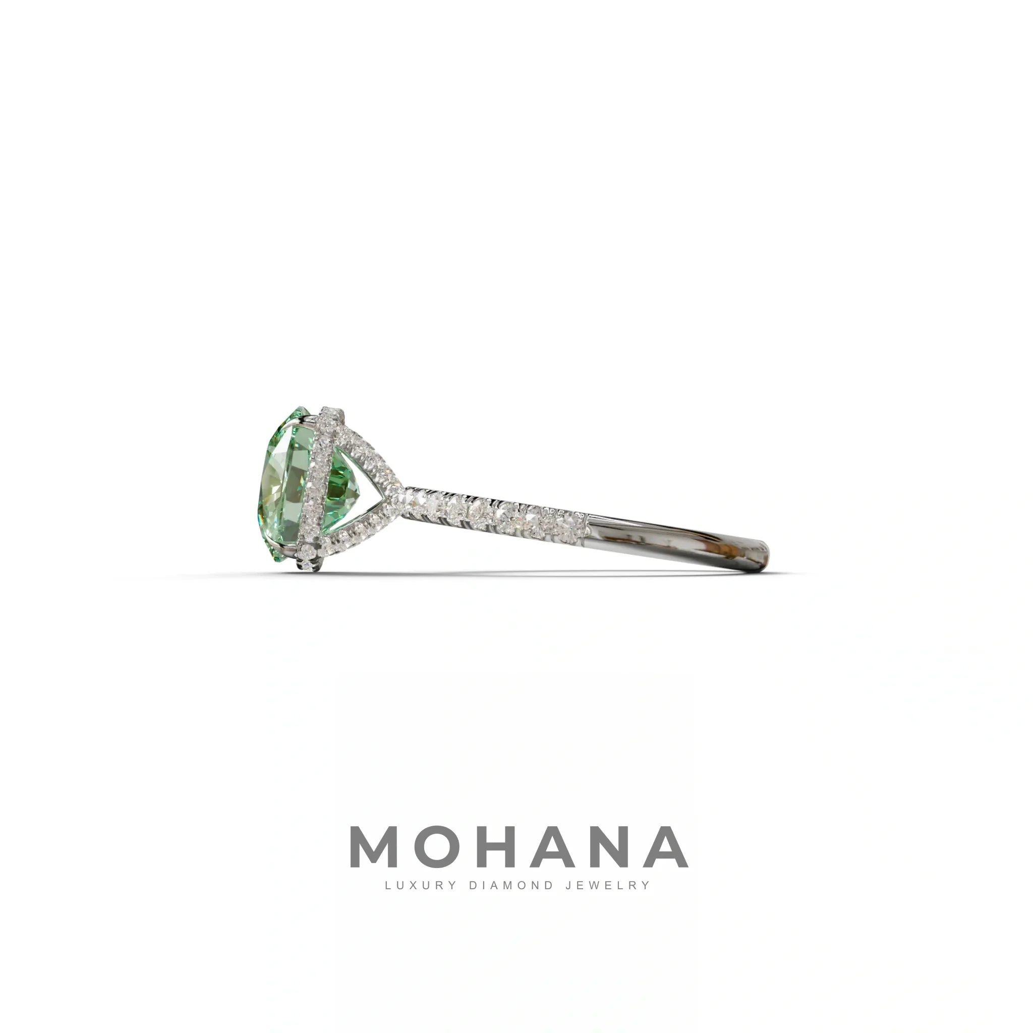 2.5 Carat Green Cushion Cut Hidden Halo & Pave Lab Grown Diamond Ring
