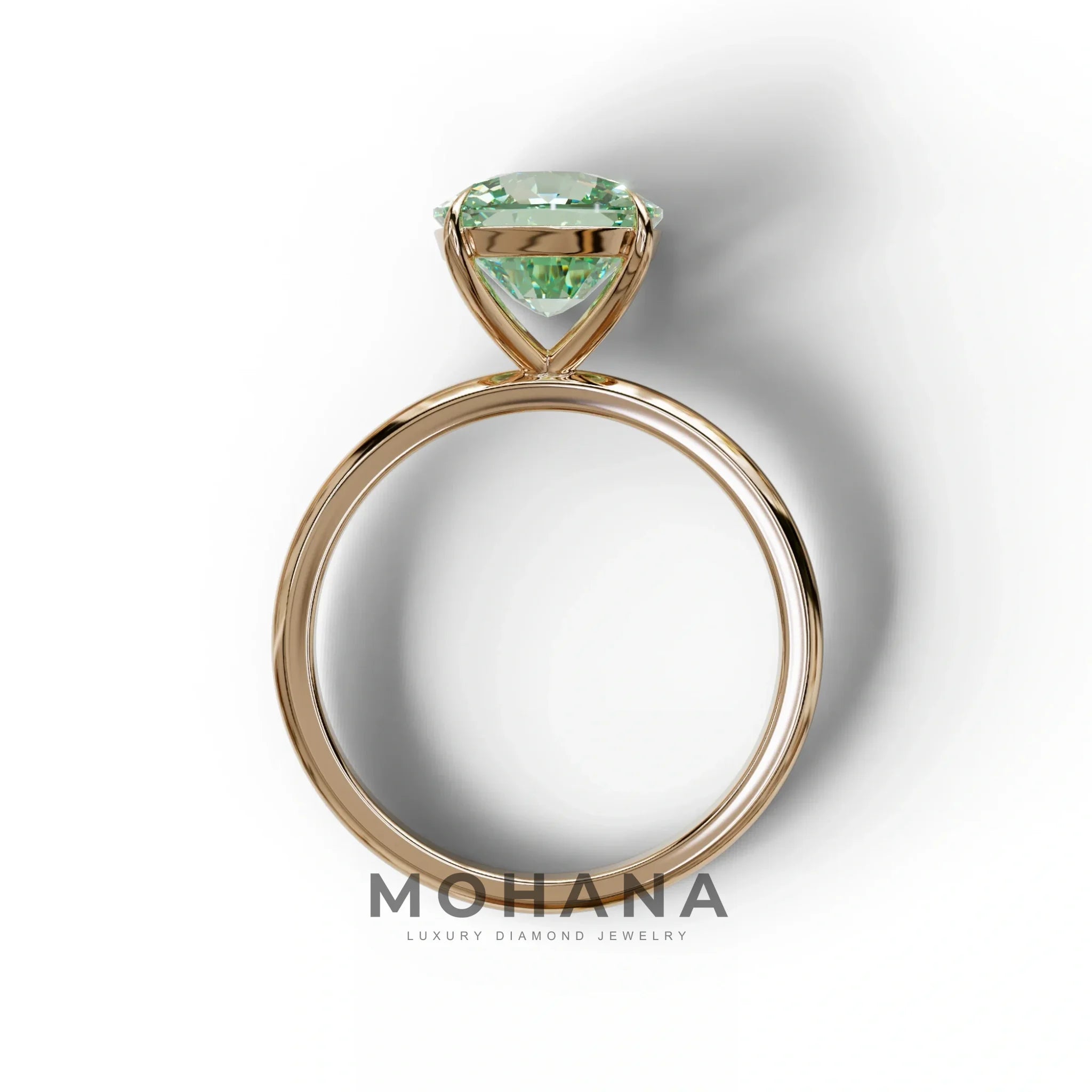 Green Cushion Cut Solitaire Lab Grown Diamond Engagement Ring - Mesmera