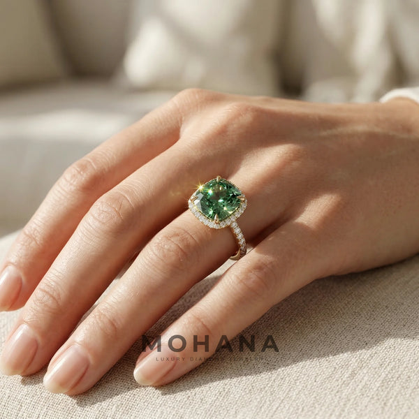 2.5 Carat Green Lab Grown Diamond Engagement Ring – Cushion Cut Hidden Halo alternate view