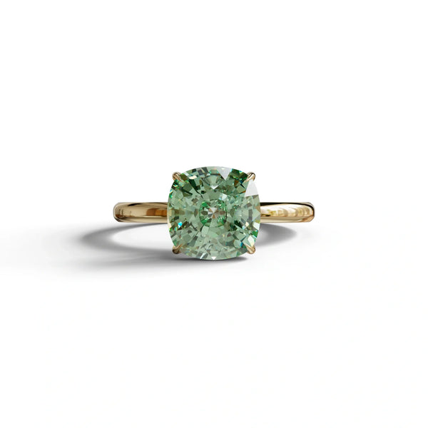 2 to 5 Carat Green Lab Grown Diamond Engagement Ring – Cushion Cut Solitaire