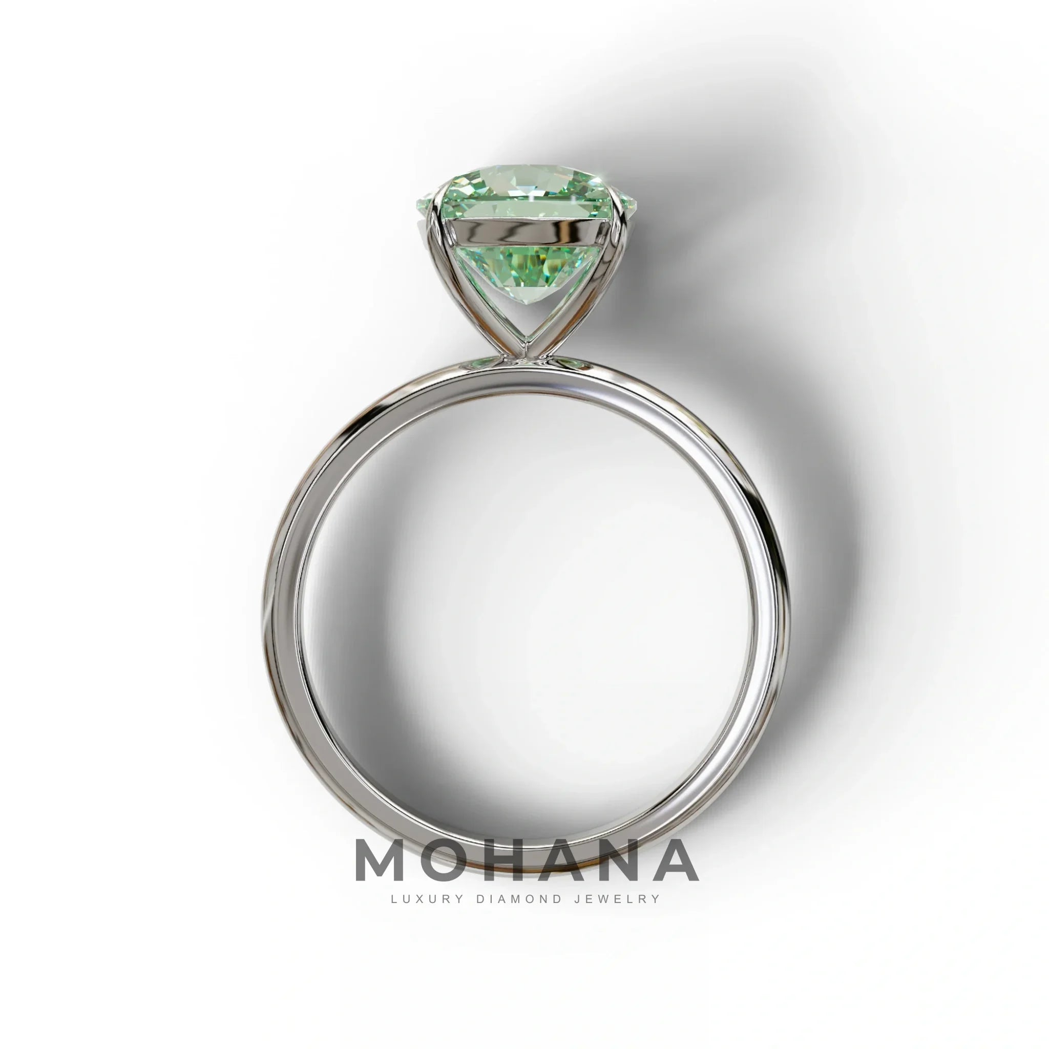 Green Cushion Cut Solitaire Lab Grown Diamond Engagement Ring - Mesmera