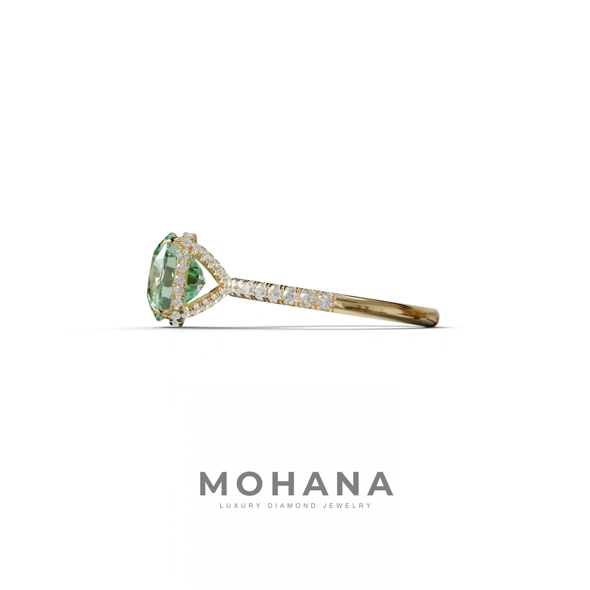 2.5 Carat Green Cushion Cut Hidden Halo & Pave Lab Grown Diamond Ring