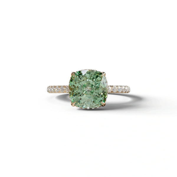 2.5 Carat Green Lab Grown Diamond Engagement Ring – Cushion Cut Hidden Halo