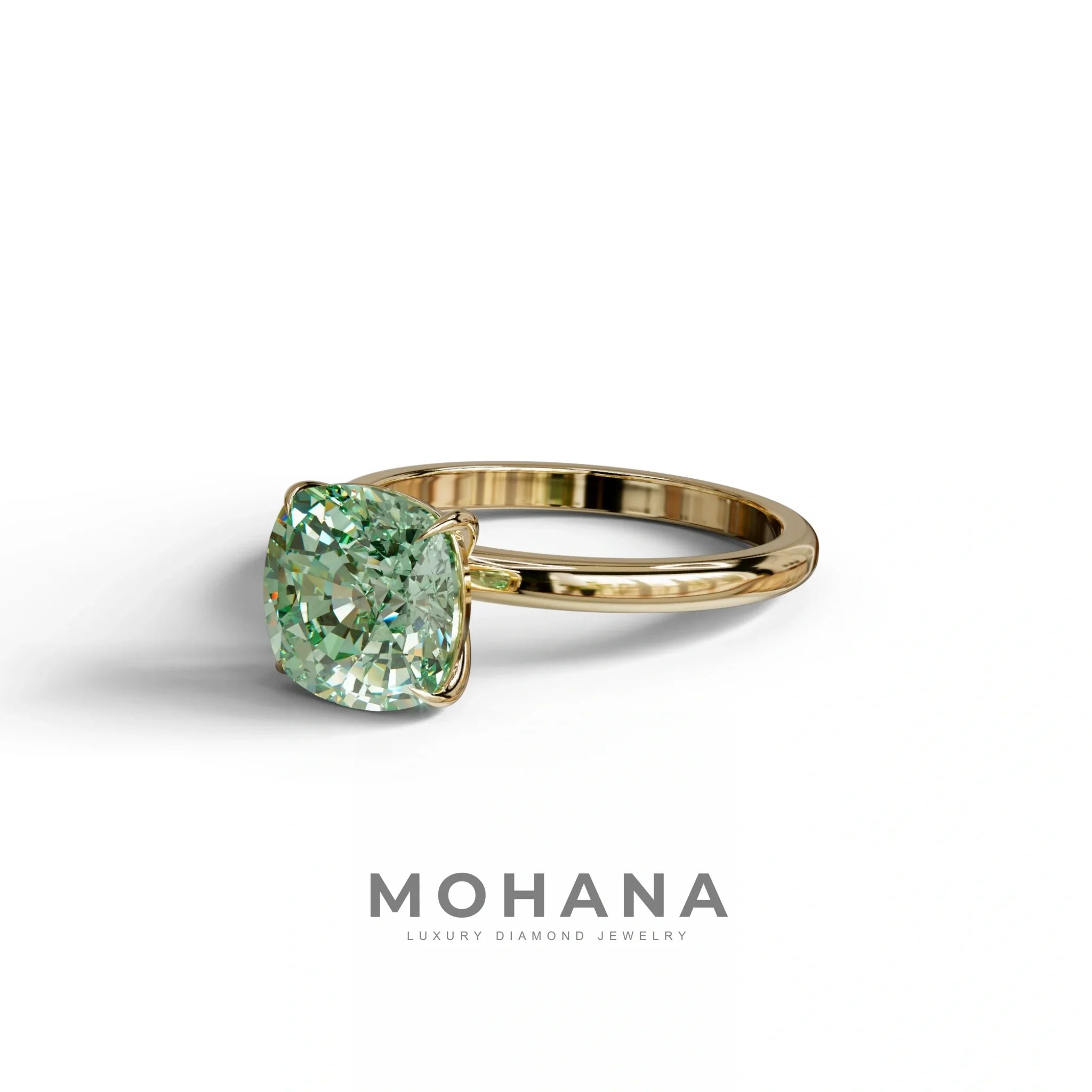 Green Cushion Cut Solitaire Lab Grown Diamond Engagement Ring - Mesmera