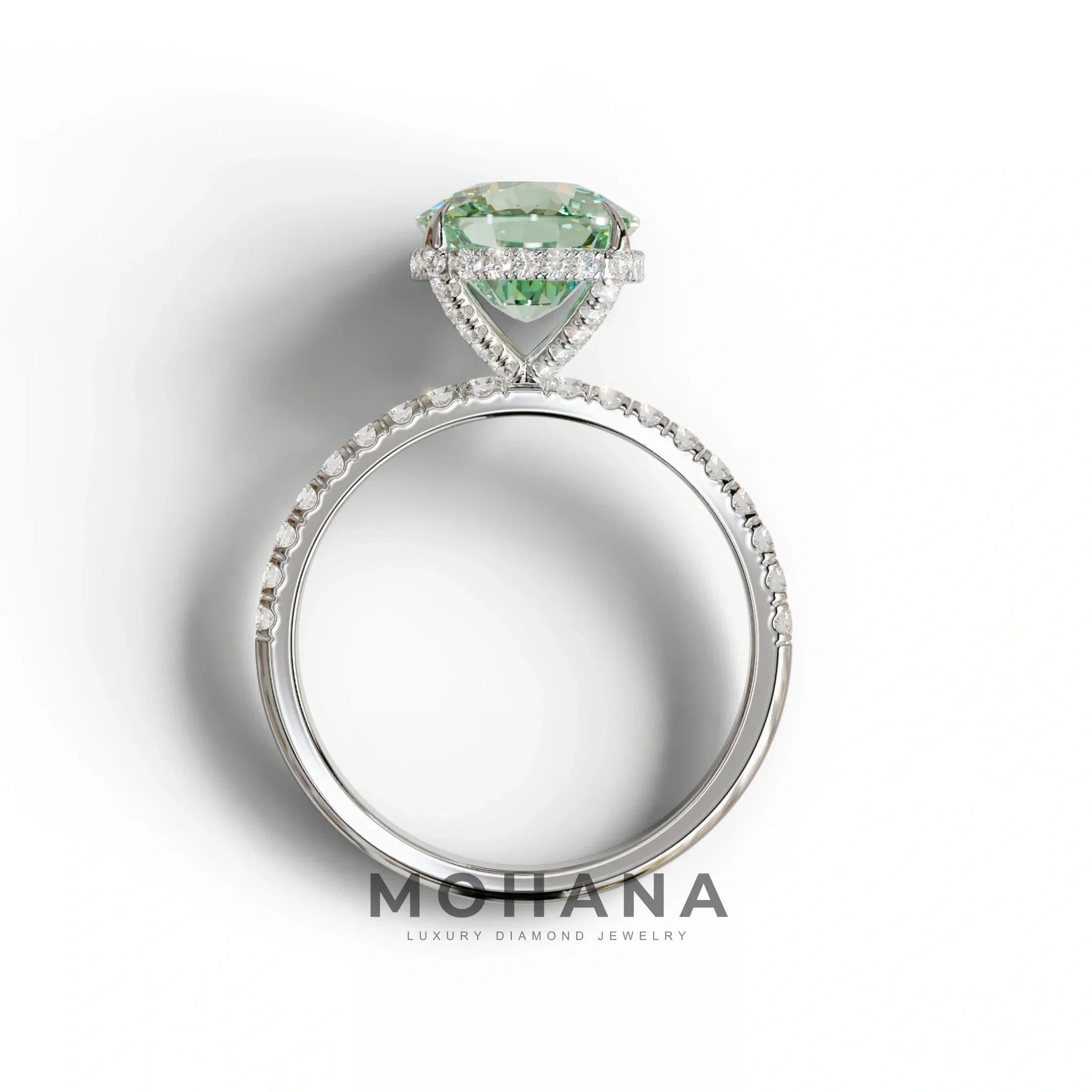 2.5 Carat Green Cushion Cut Hidden Halo & Pave Lab Grown Diamond Ring