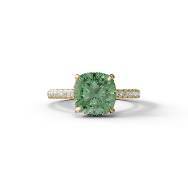 2.5 Carat Green Lab Grown Diamond Engagement Ring – Cushion Cut Hidden Halo