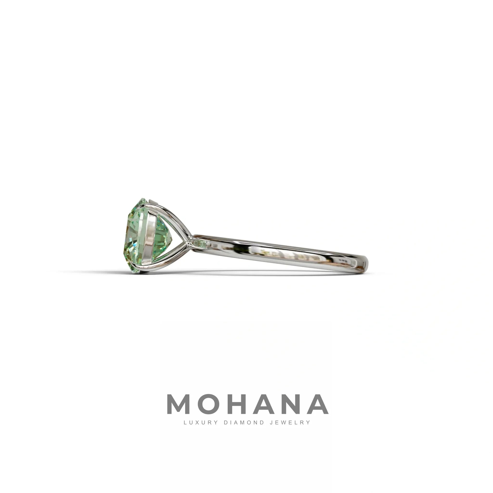 Green Cushion Cut Solitaire Lab Grown Diamond Engagement Ring - Mesmera