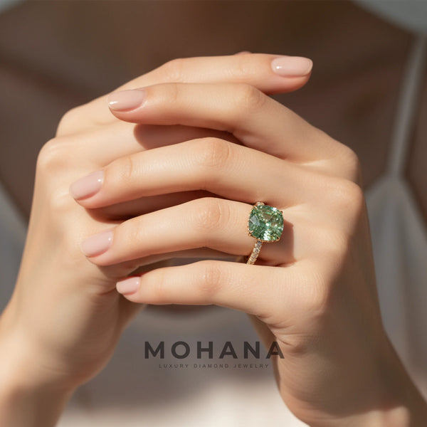 2.5 Carat Green Lab Grown Diamond Engagement Ring – Cushion Cut Hidden Halo alternate view