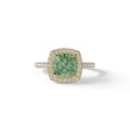 Green Cushion Cut Halo & Pave Lab Grown Diamond Engagement Ring - Rosa - 2 Carat / 10K Solid Gold / Yellow Gold