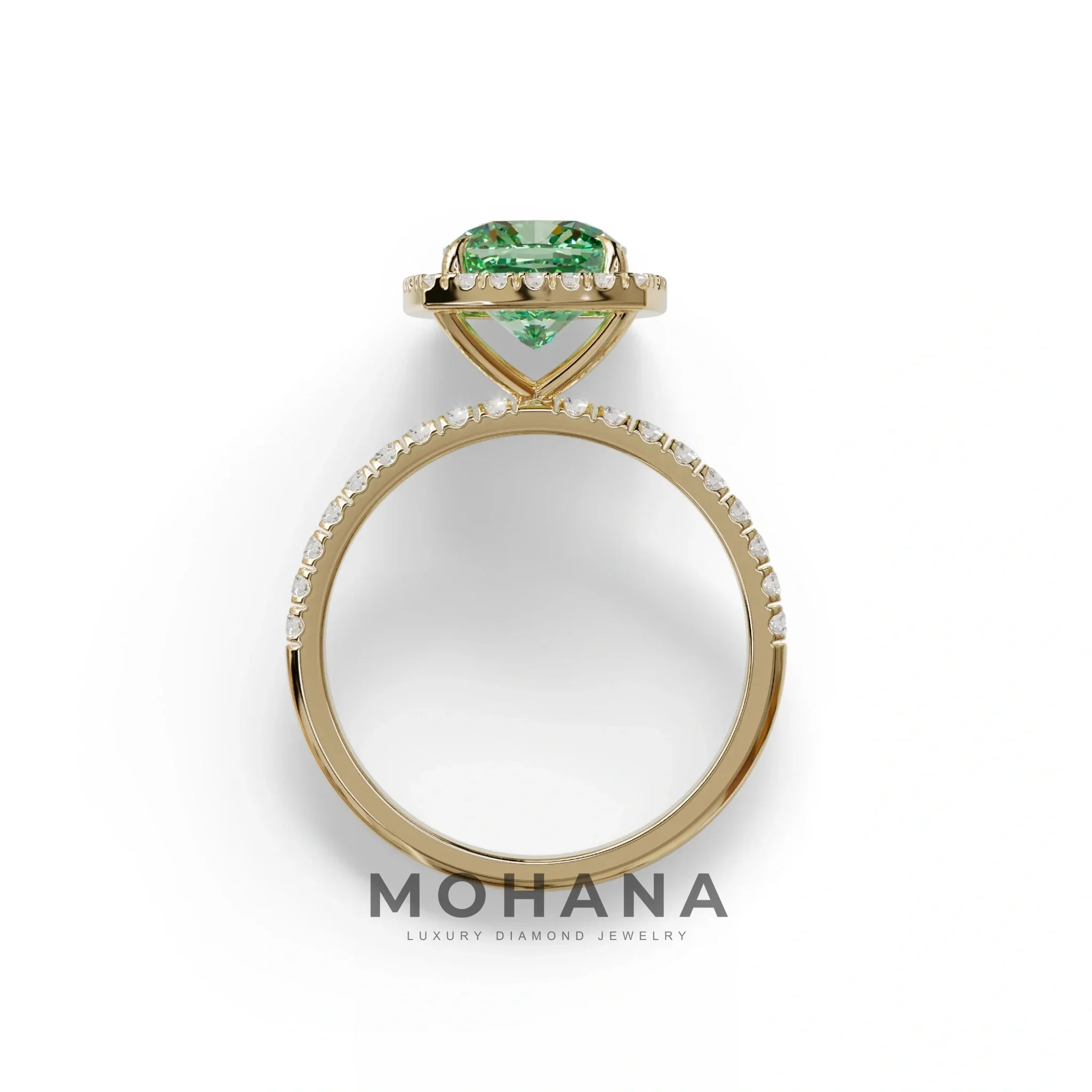 Green Cushion Cut Halo & Pave Lab Grown Diamond Engagement Ring - Rosa