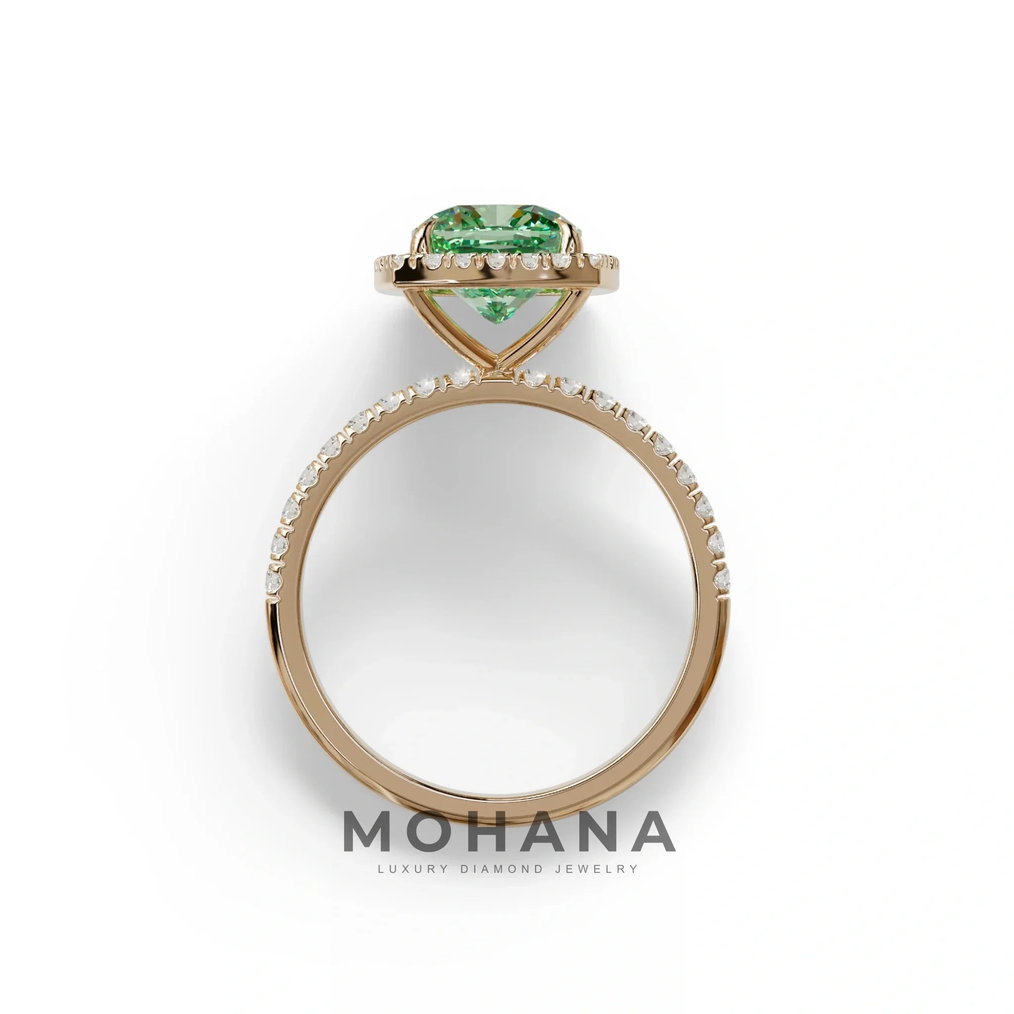 Green Cushion Cut Halo & Pave Lab Grown Diamond Engagement Ring - Rosa