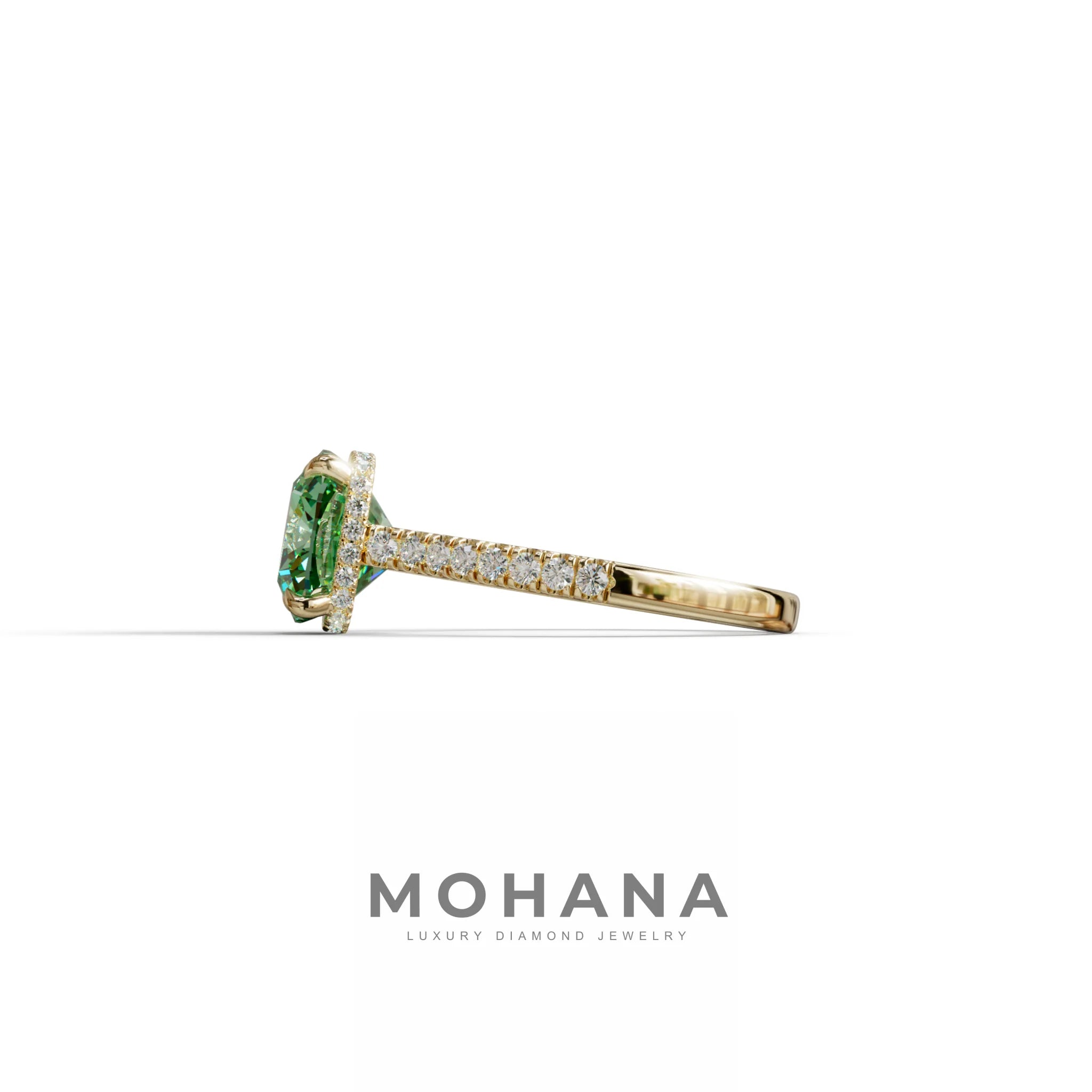 2.5 Carat Green Cushion Cut Hidden Halo & Pave Lab Diamond Ring - Éblouissant