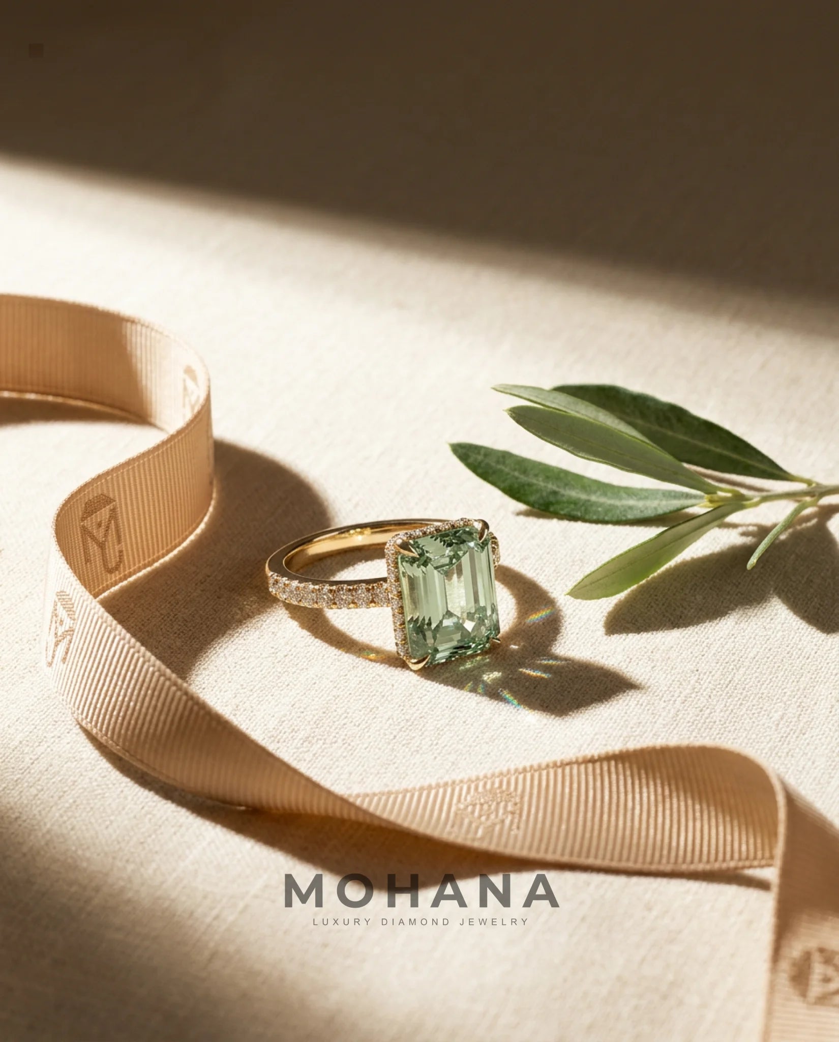 2.5 Carat Green Lab Grown Diamond Engagement Ring – Emerald Cut Hidden Halo | Siena - Engagement Ring