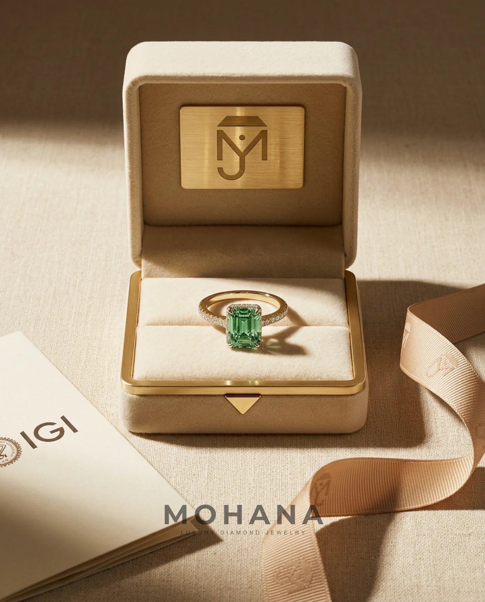 2.5 Carat Green Lab Grown Diamond Engagement Ring – Emerald Cut Hidden Halo | Siena - Engagement Ring
