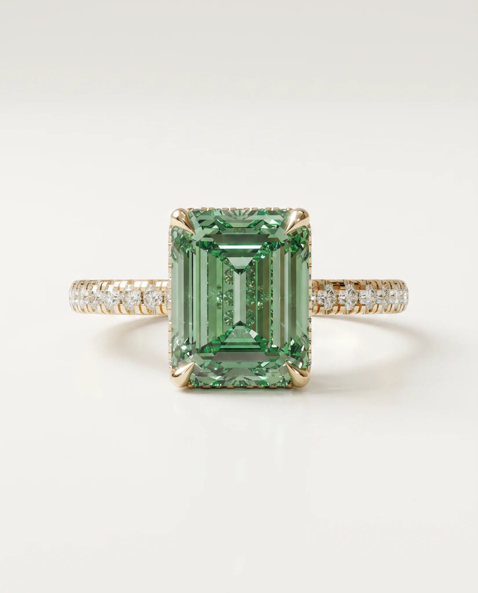 2.5 Carat Green Lab Grown Diamond Engagement Ring – Emerald Cut Hidden Halo | Siena - 10K Solid Gold / Yellow Gold