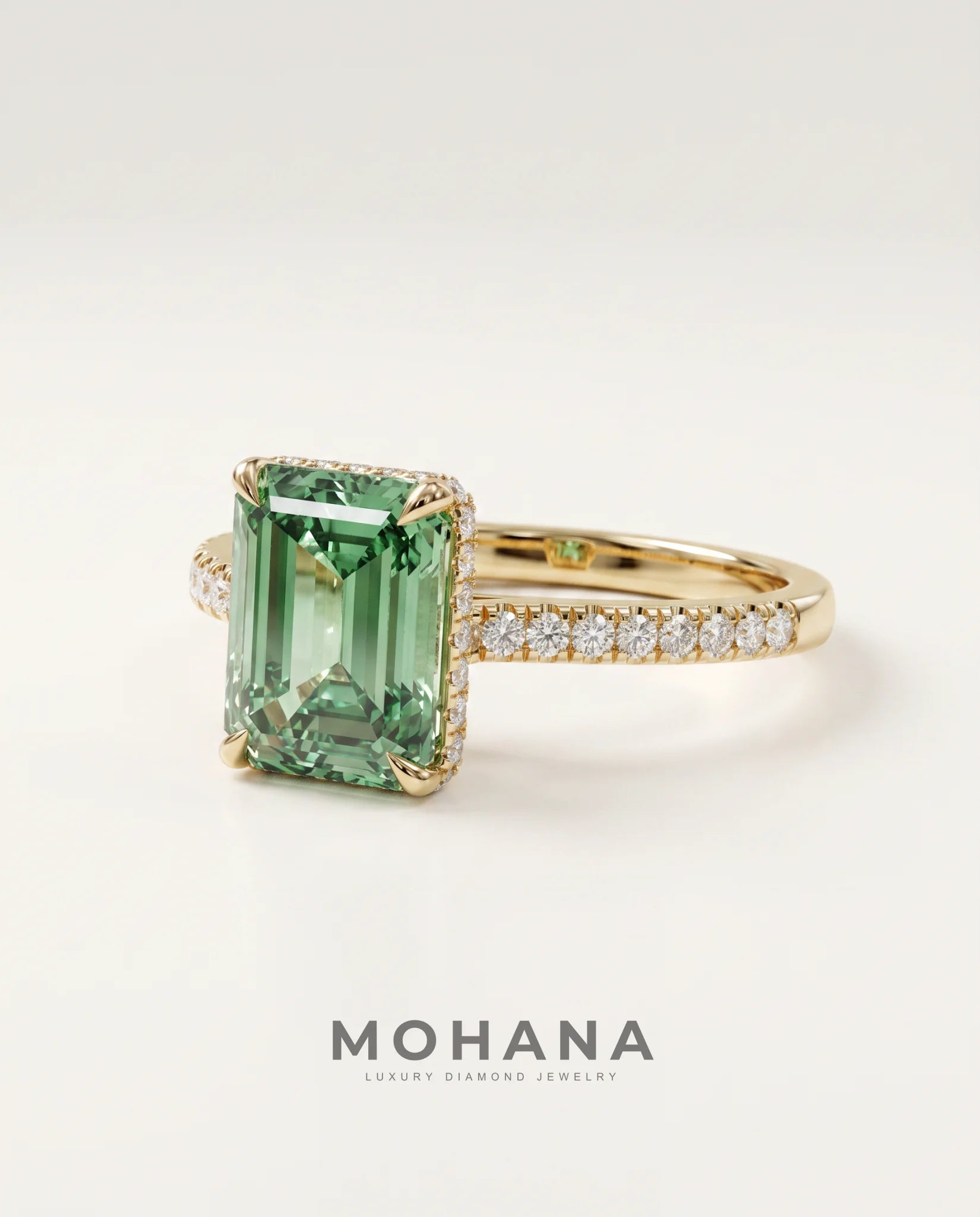 2.5 Carat Green Lab Grown Diamond Engagement Ring – Emerald Cut Hidden Halo | Siena - Engagement Ring