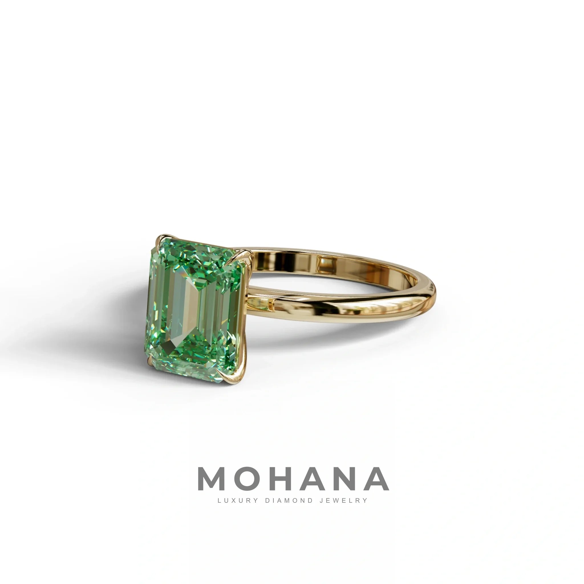 Green Emerald Cut Solitaire Lab Grown Diamond Engagement Ring - Vanessa