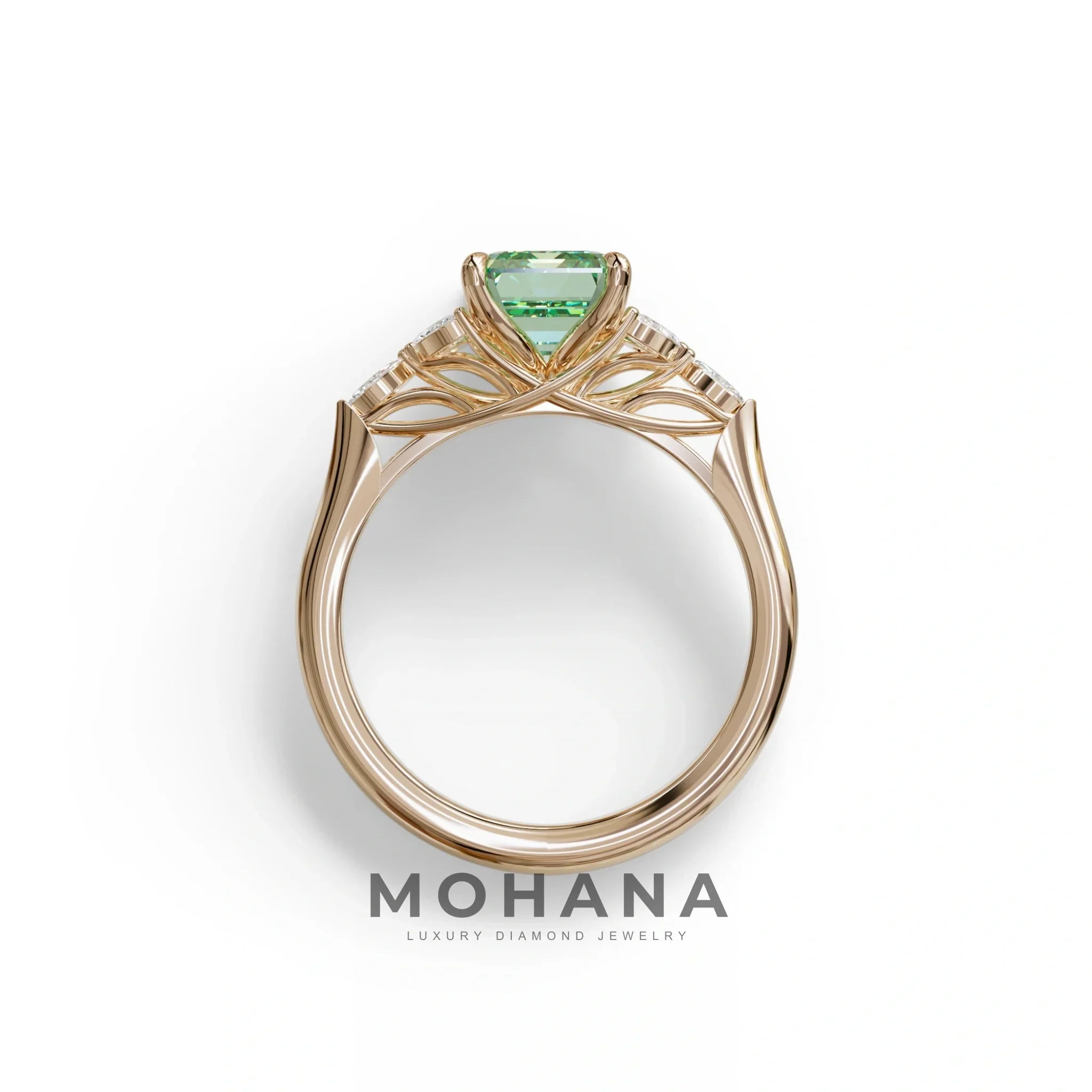 2.5 Carat Green Lab Grown Diamond Engagement Ring · Emerald Cut Nature-Inspired | Verona - view 8