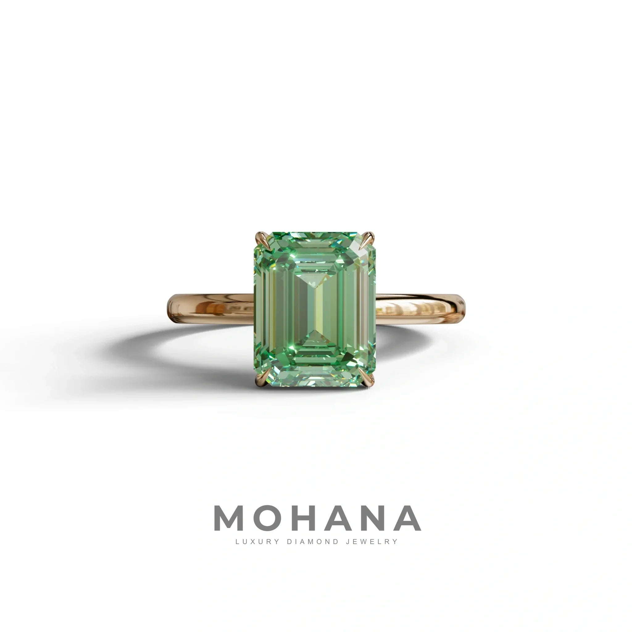 Green Emerald Cut Solitaire Lab Grown Diamond Engagement Ring - Vanessa - 2 Carat / 10K Solid Gold / Rose Gold
