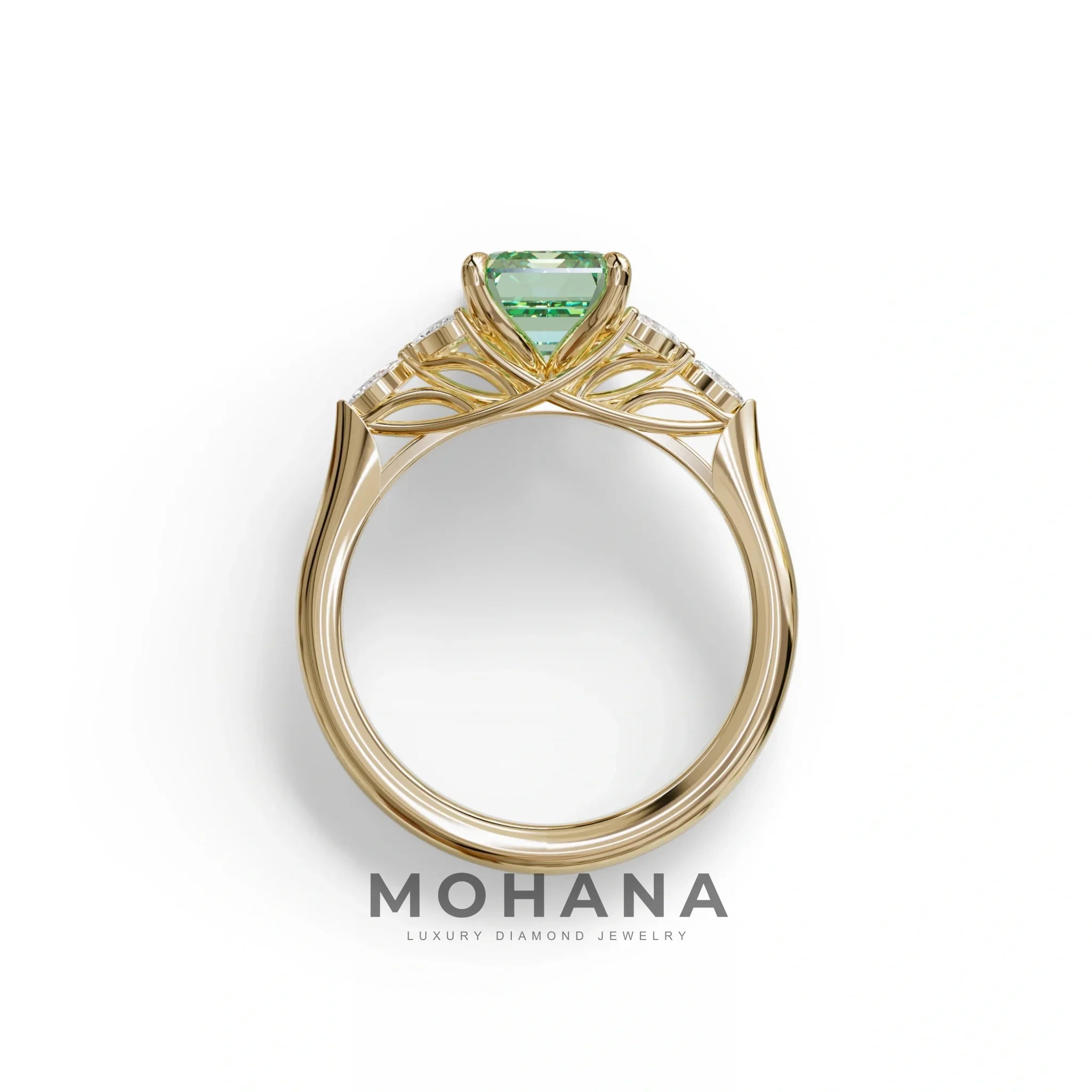 2.5 Carat Green Lab Grown Diamond Engagement Ring · Emerald Cut Nature-Inspired | Verona - view 7